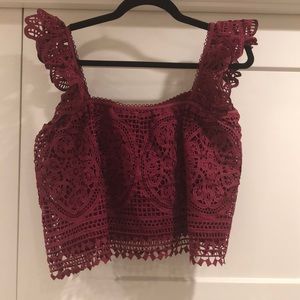 Maroon lace crop top